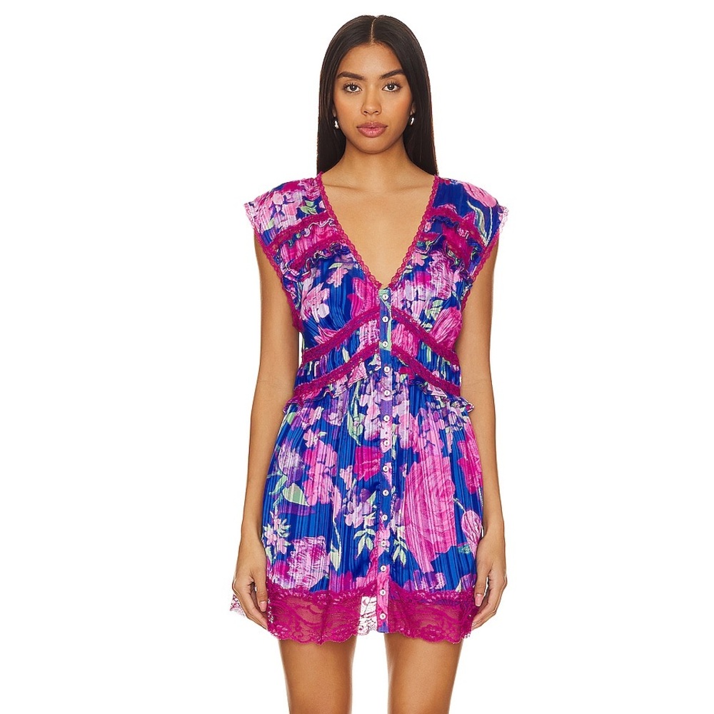 Free People Spring Fling Mini Dress in Ultra Violet Combo